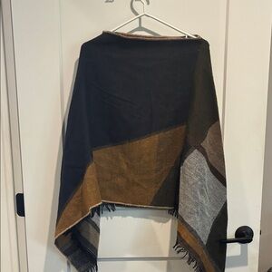 Chic Asymmetrical Black and Brown shawl poncho